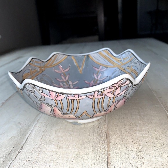 VTG Macau Chinese Porcelain Bowl Painted‎ Scalloped Square Decorative Candy 6” - Picture 3 of 11